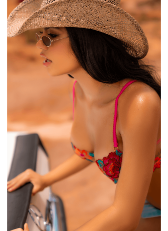 Ensemble 2 pièces résille brodée rose et bleue, soutien gorge et string - MAL8927SEGA